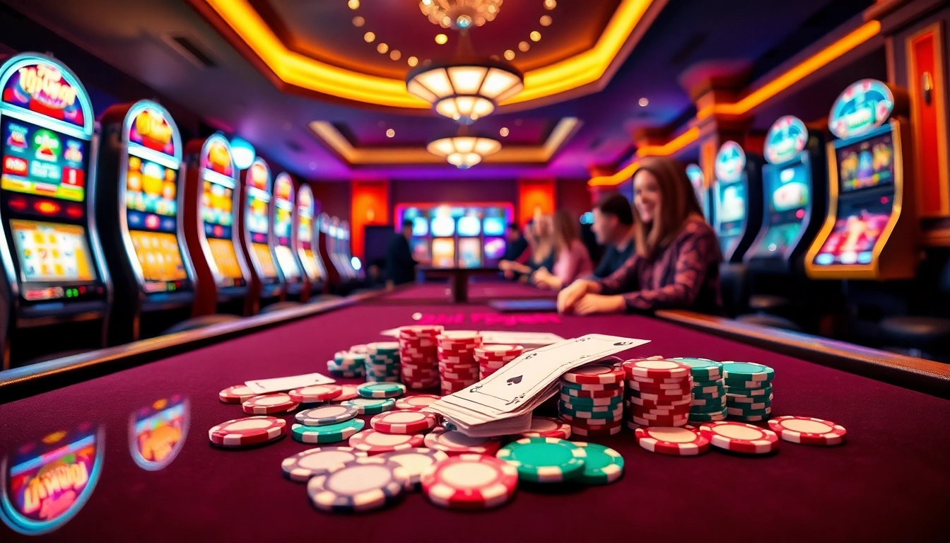 Experience the excitement of W9BET with vibrant poker tables and dynamic slot machines.