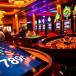 Intense poker action at a casino table showcasing 789f gameplay, with roulette in the background.