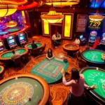 Experience the excitement at 789f with vibrant casino games, including poker and roulette tables, and celebratory players.