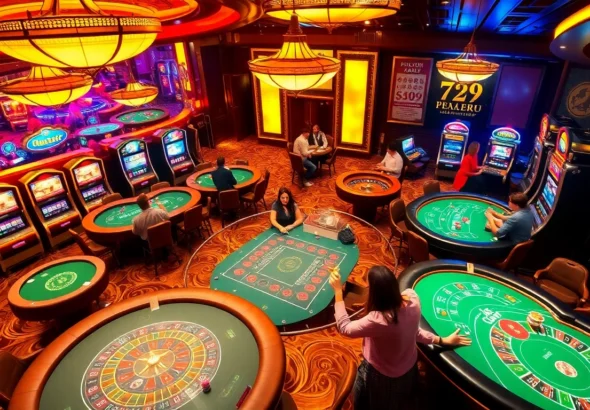 Experience the excitement at 789f with vibrant casino games, including poker and roulette tables, and celebratory players.
