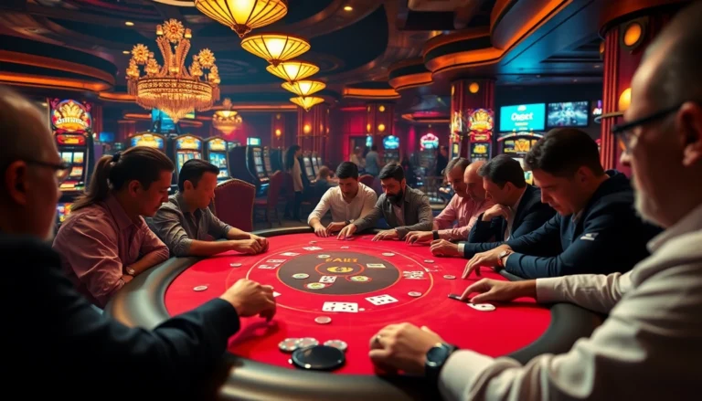 A dynamic poker scene at 88bet casino with players, chips, and cards, highlighting the thrill of gambling.