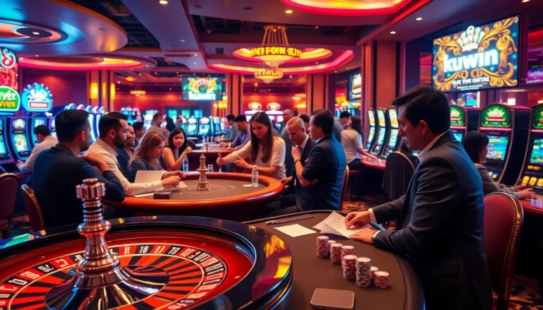 Players enjoying exhilarating games like poker and roulette at kuwin casino, showcasing vibrant and engaging gambling excitement.