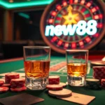 Experience the thrill of winning at new88 with vibrant casino tables and poker chips.